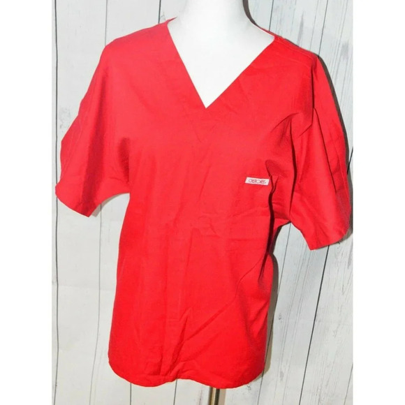 Cherokee Women's Red Short Sleeve Scrub Shirt - Picture 1 of 6